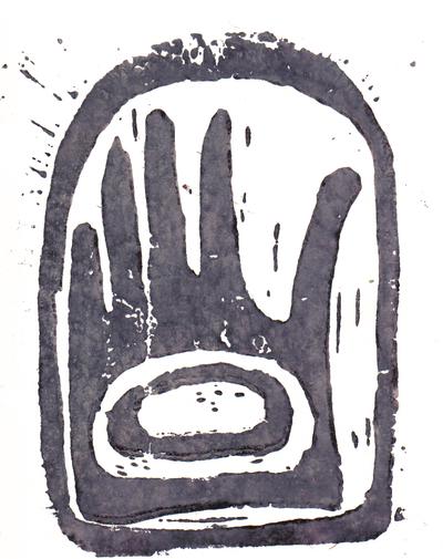 Logo van Atelier de groet: een geschilderde hand